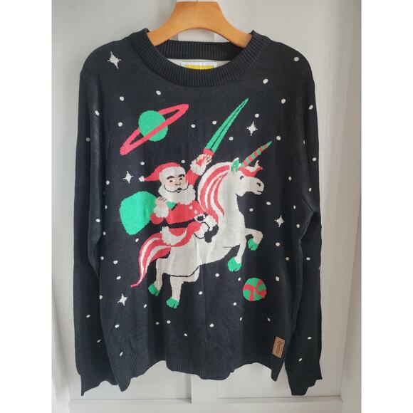Tipsy Elves Santa Flying Unicorn Ugly Christmas Holiday Sweater - Women's Large - Picture 3 of 8